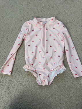 Carter's Pink Cherry Stripe Long-Sleeve One-Piece Swimsuit 4T